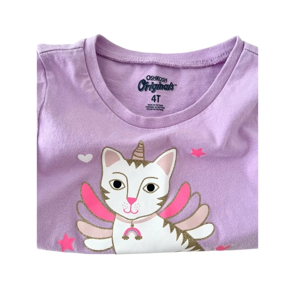 OshKosh B'gosh Lavender Tee with Unicorn Cat Graphic | Girls 4T